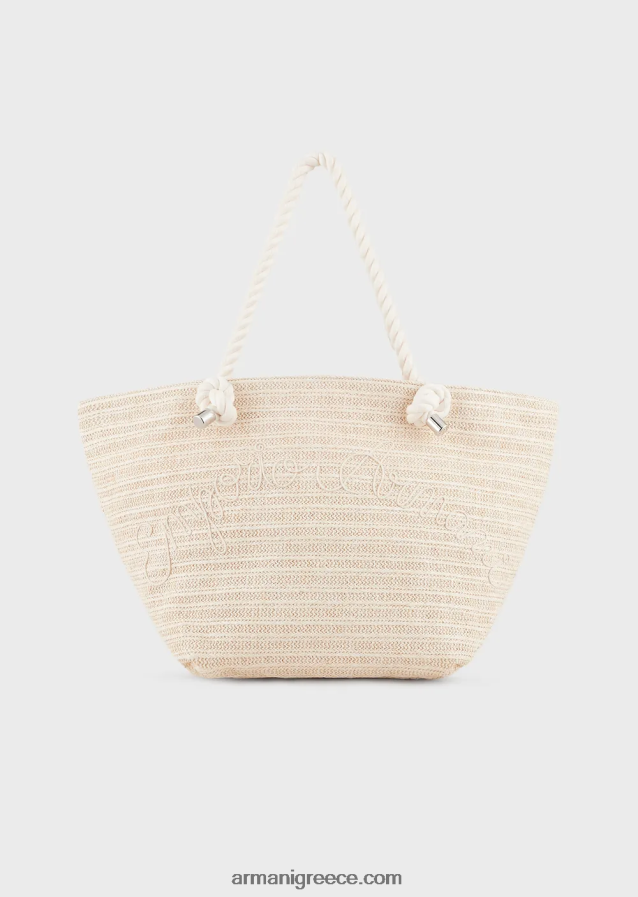 γυναίκες Armani raffia beach shopper bag με κέντημα λογότυπου 4046R6735