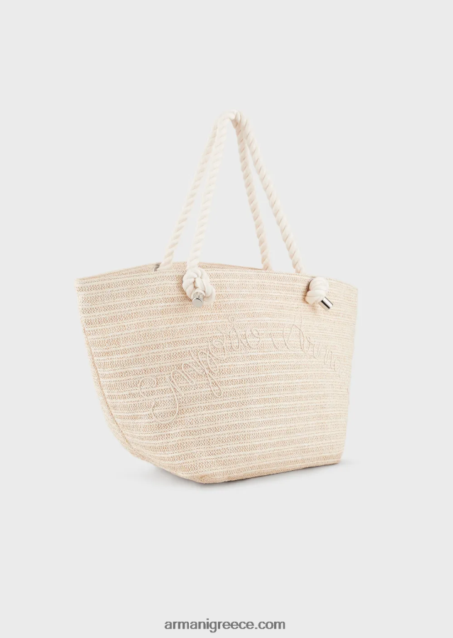 γυναίκες Armani raffia beach shopper bag με κέντημα λογότυπου 4046R6735