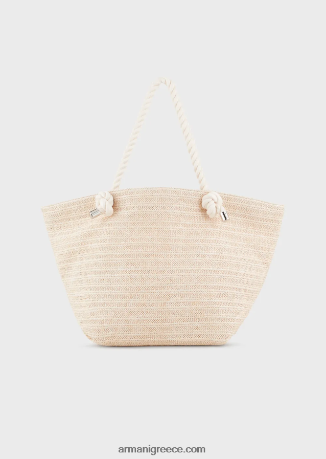 γυναίκες Armani raffia beach shopper bag με κέντημα λογότυπου 4046R6735
