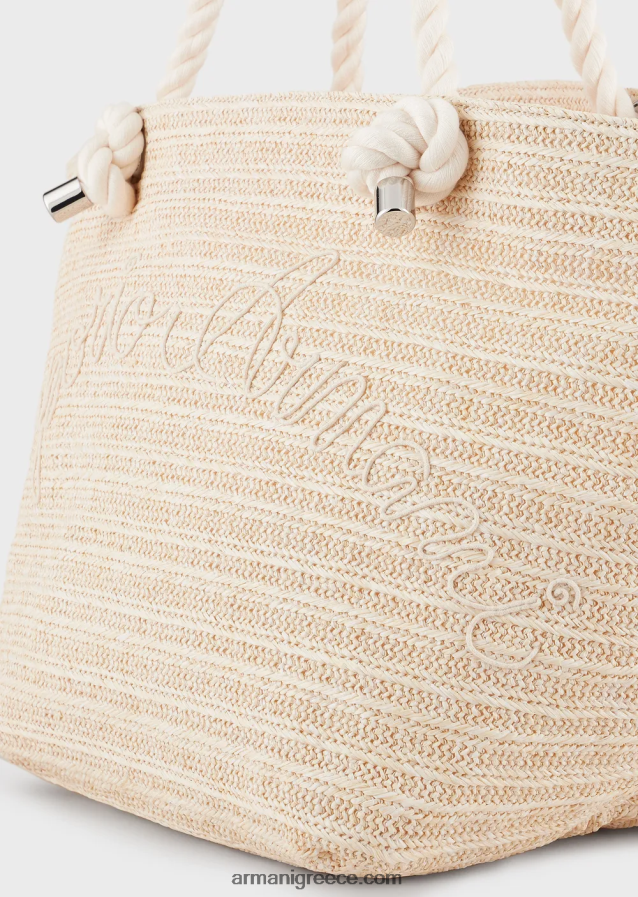 γυναίκες Armani raffia beach shopper bag με κέντημα λογότυπου 4046R6735