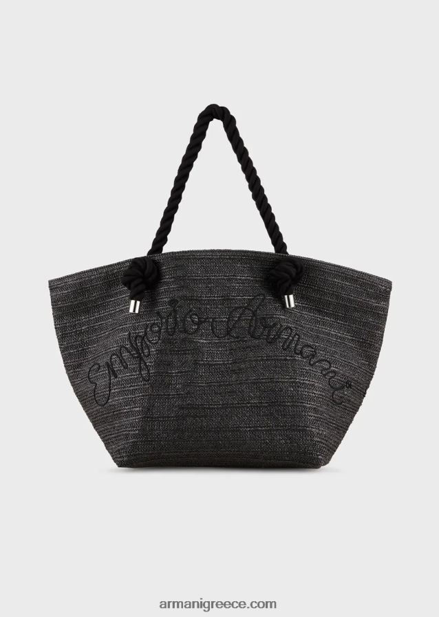 γυναίκες Armani raffia beach shopper bag με κέντημα λογότυπου 4046R6736
