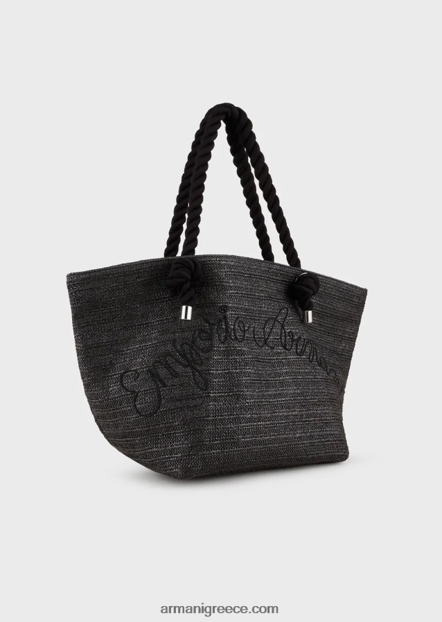 γυναίκες Armani raffia beach shopper bag με κέντημα λογότυπου 4046R6736