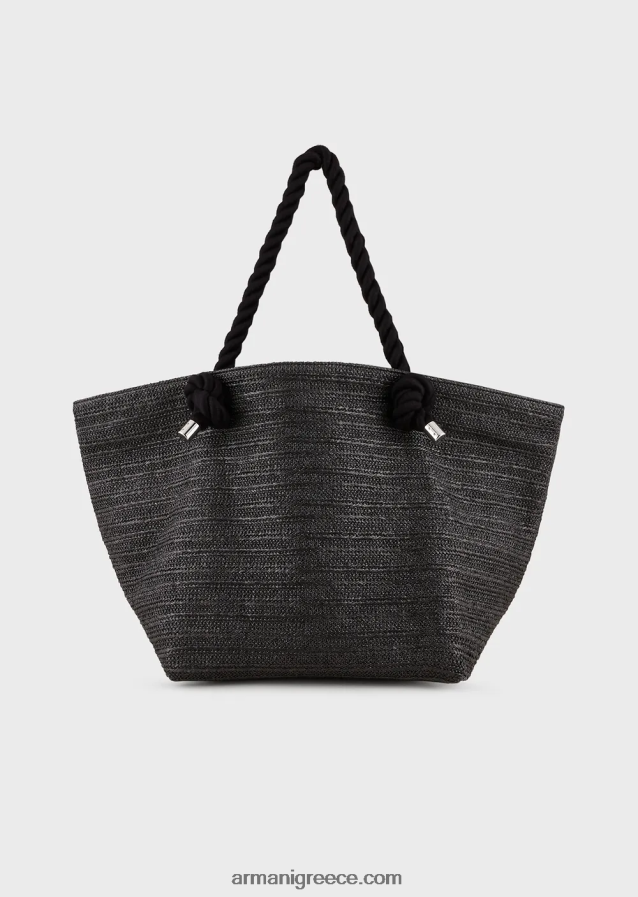 γυναίκες Armani raffia beach shopper bag με κέντημα λογότυπου 4046R6736