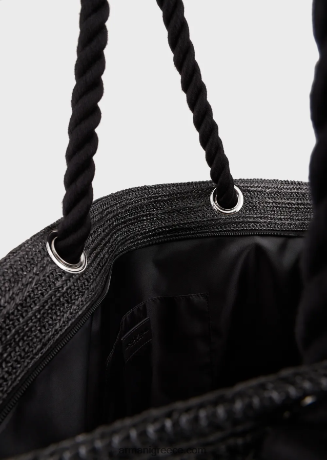 γυναίκες Armani raffia beach shopper bag με κέντημα λογότυπου 4046R6736