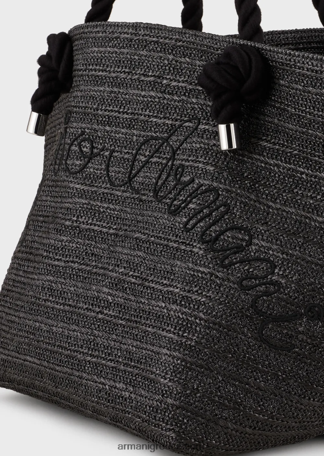 γυναίκες Armani raffia beach shopper bag με κέντημα λογότυπου 4046R6736