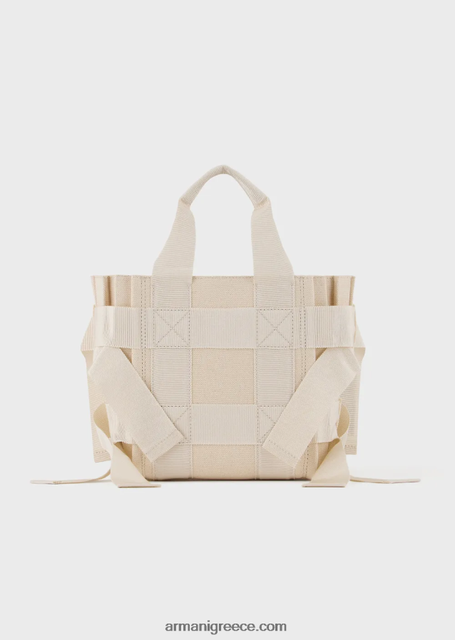γυναίκες Armani μικρή πλισέ πάνινη τσάντα shopper 4046R6738 μπεζ