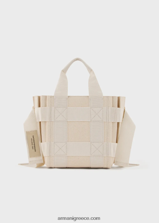γυναίκες Armani μικρή πλισέ πάνινη τσάντα shopper 4046R6738 μπεζ