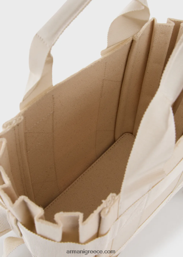 γυναίκες Armani μικρή πλισέ πάνινη τσάντα shopper 4046R6738 μπεζ