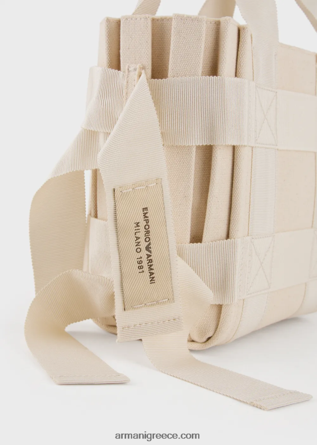 γυναίκες Armani μικρή πλισέ πάνινη τσάντα shopper 4046R6738 μπεζ