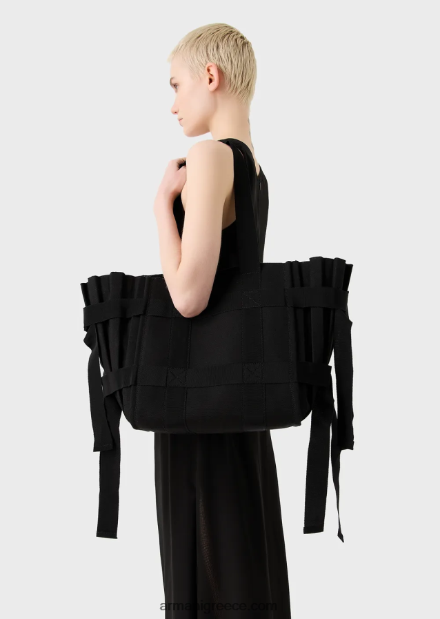 γυναίκες Armani μεγάλη πλισέ πάνινη τσάντα shopper 4046R6739 μαύρος
