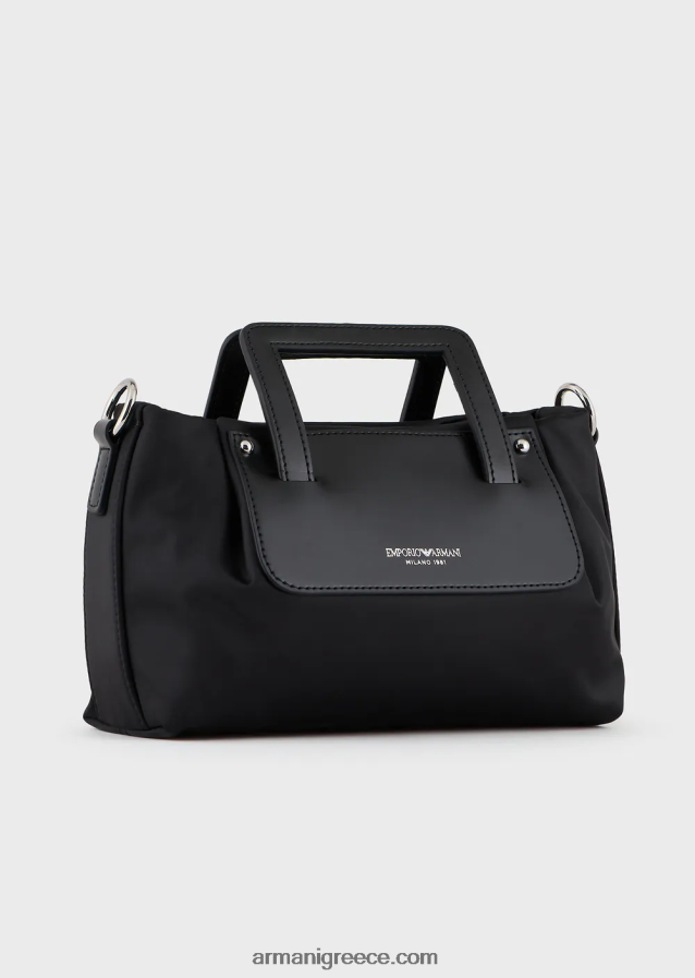 γυναίκες Armani μικρή σατέν νάιλον τσάντα με ιμάντα ώμου 4046R6634 μαύρος