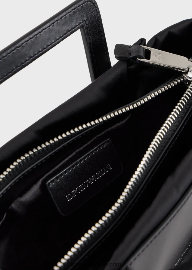 γυναίκες Armani μικρή σατέν νάιλον τσάντα με ιμάντα ώμου 4046R6634 μαύρος