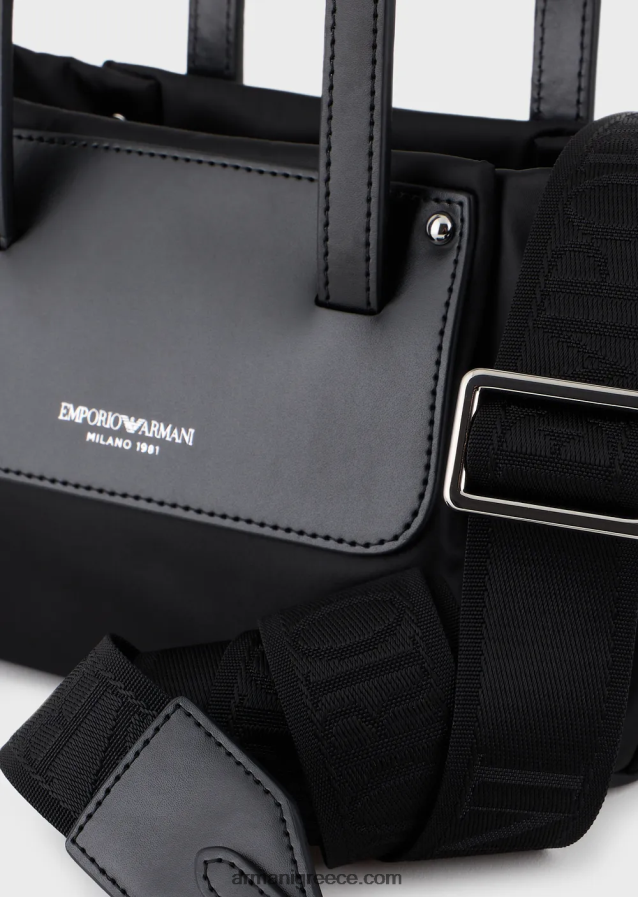 γυναίκες Armani μικρή σατέν νάιλον τσάντα με ιμάντα ώμου 4046R6634 μαύρος