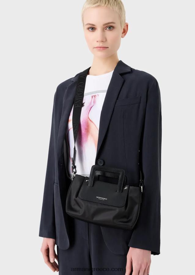 γυναίκες Armani μικρή σατέν νάιλον τσάντα με ιμάντα ώμου 4046R6634 μαύρος