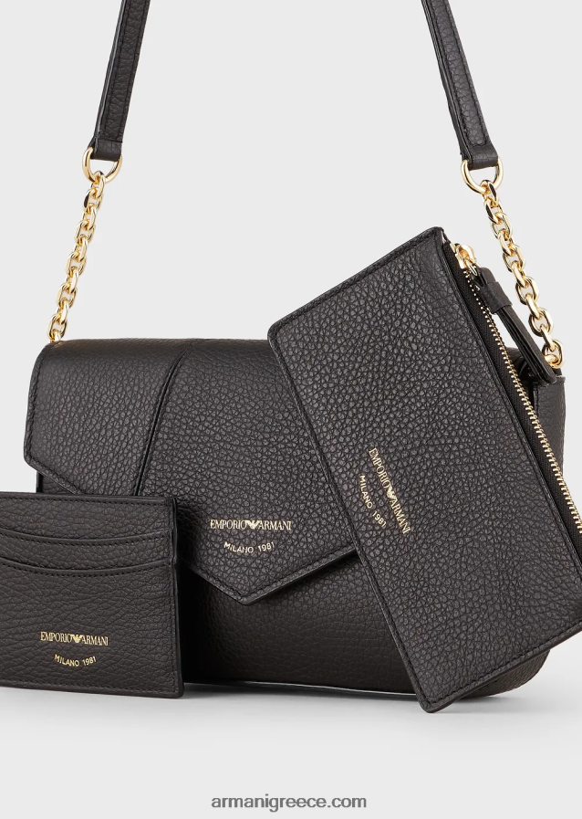 γυναίκες Armani Τσάντα ώμου από δέρμα ελάφι με λουράκι αλυσίδας 4046R6640 μαύρος