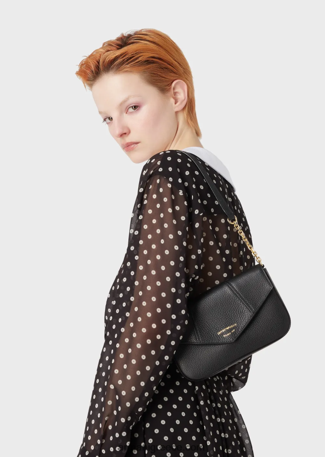 γυναίκες Armani Τσάντα ώμου από δέρμα ελάφι με λουράκι αλυσίδας 4046R6640 μαύρος