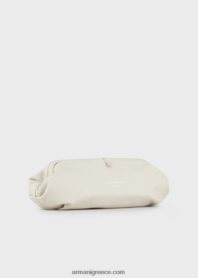 γυναίκες Armani δερμάτινο τσαντάκι clutch μεγάλου μεγέθους με ιμάντα ώμου 4046R6637 γαλακτώδες λευκό