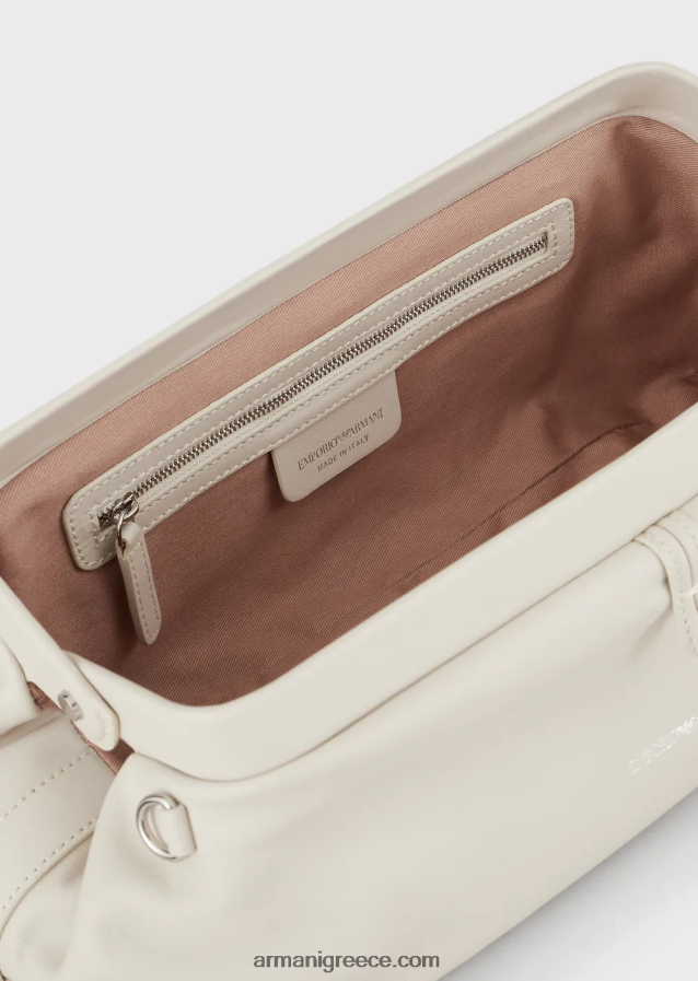 γυναίκες Armani δερμάτινο τσαντάκι clutch μεγάλου μεγέθους με ιμάντα ώμου 4046R6637 γαλακτώδες λευκό