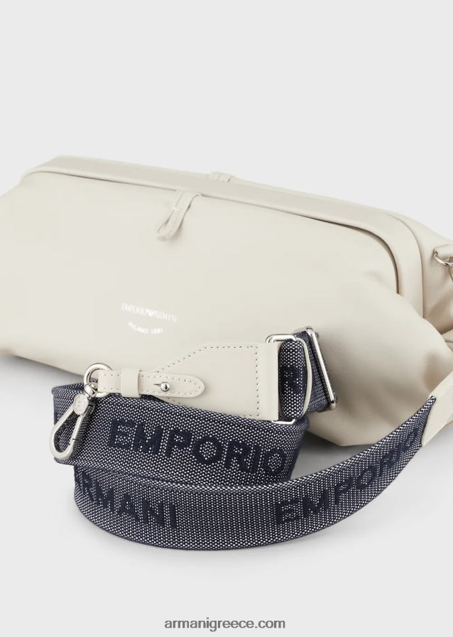 γυναίκες Armani δερμάτινο τσαντάκι clutch μεγάλου μεγέθους με ιμάντα ώμου 4046R6637 γαλακτώδες λευκό