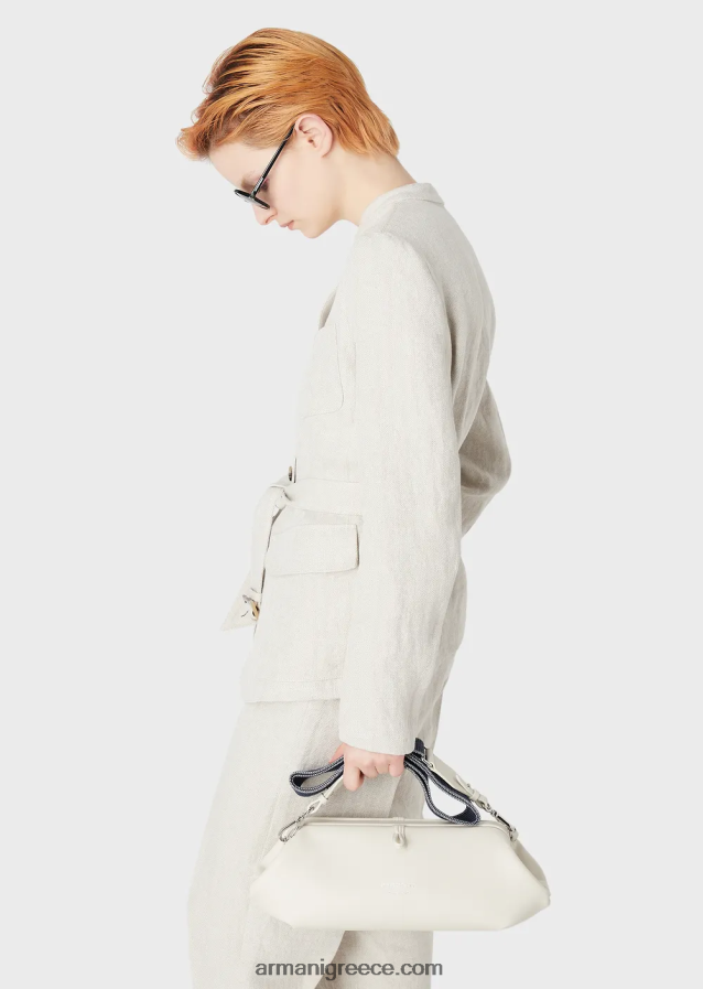 γυναίκες Armani δερμάτινο τσαντάκι clutch μεγάλου μεγέθους με ιμάντα ώμου 4046R6637 γαλακτώδες λευκό