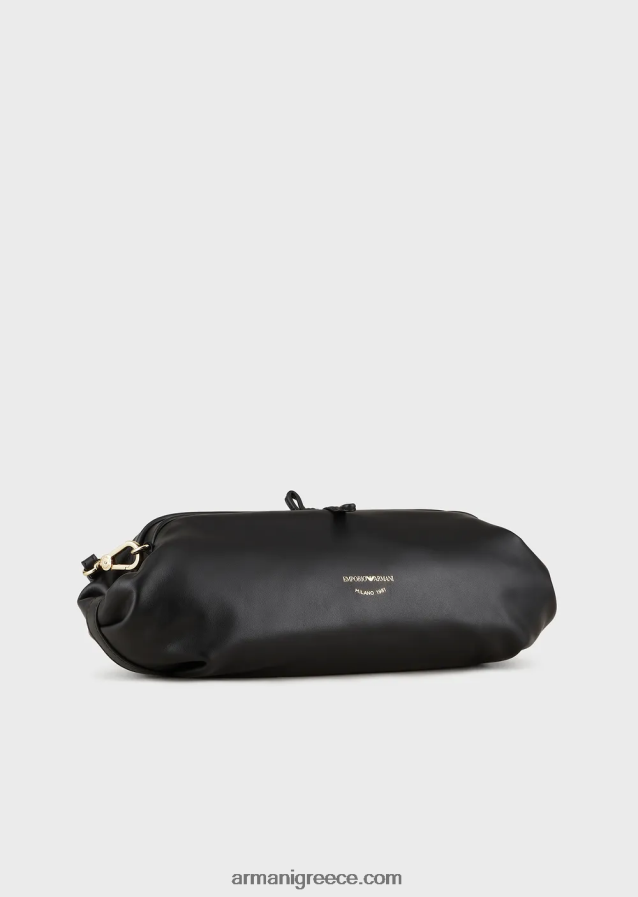γυναίκες Armani δερμάτινο τσαντάκι clutch μεγάλου μεγέθους με ιμάντα ώμου 4046R6638 μαύρος