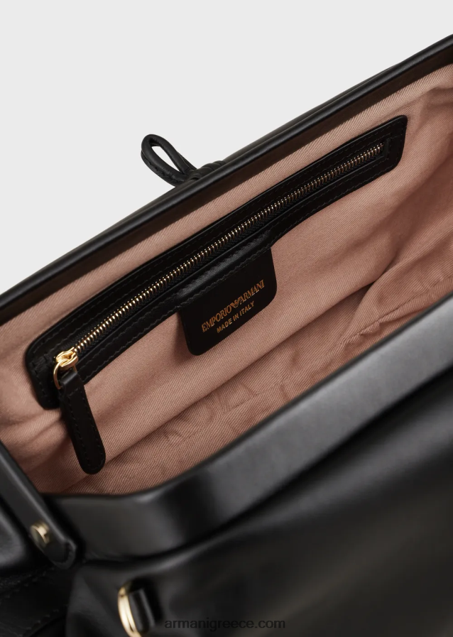 γυναίκες Armani δερμάτινο τσαντάκι clutch μεγάλου μεγέθους με ιμάντα ώμου 4046R6638 μαύρος