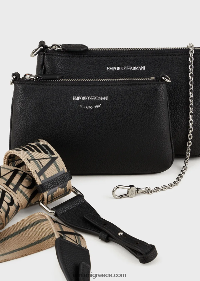 γυναίκες Armani διπλή μίνι τσάντα deer-print με ιμάντα ώμου 4046R6651 μαύρος