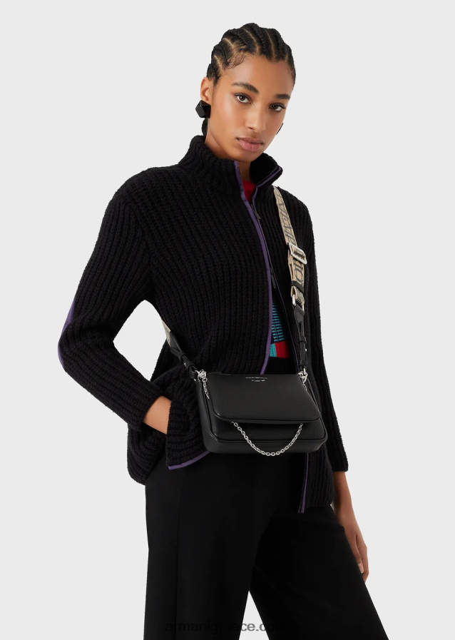 γυναίκες Armani διπλή μίνι τσάντα deer-print με ιμάντα ώμου 4046R6651 μαύρος