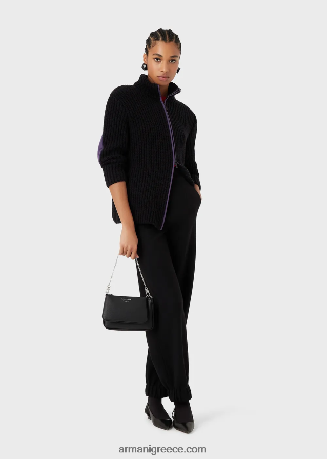 γυναίκες Armani διπλή μίνι τσάντα deer-print με ιμάντα ώμου 4046R6651 μαύρος