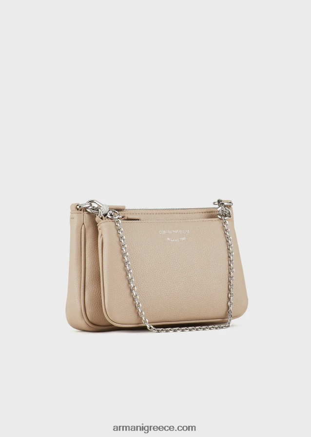 γυναίκες Armani διπλή μίνι τσάντα deer-print με ιμάντα ώμου 4046R6652 μπεζ