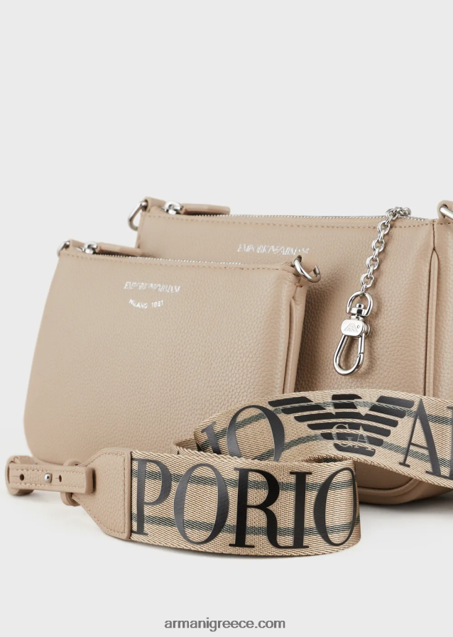 γυναίκες Armani διπλή μίνι τσάντα deer-print με ιμάντα ώμου 4046R6652 μπεζ