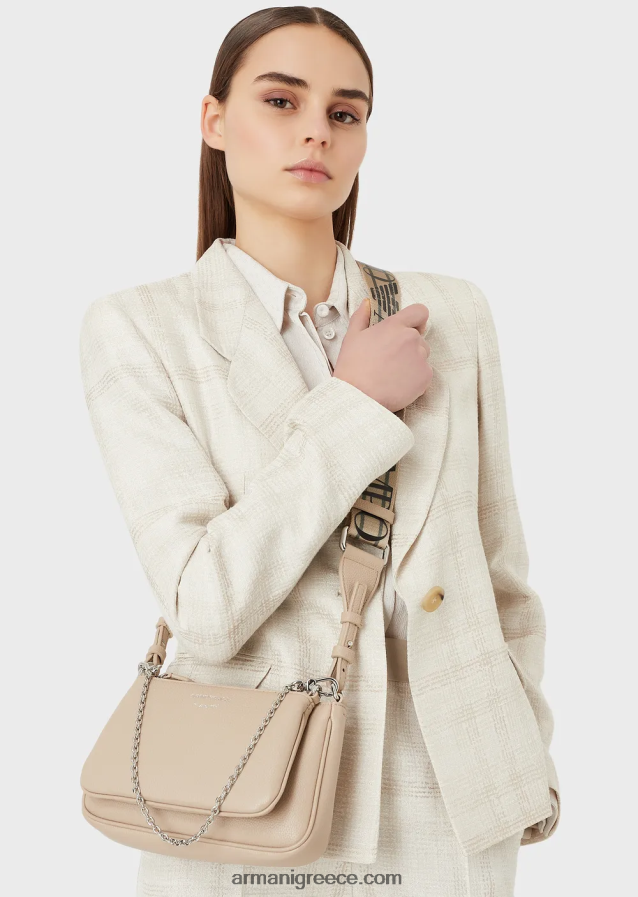 γυναίκες Armani διπλή μίνι τσάντα deer-print με ιμάντα ώμου 4046R6652 μπεζ