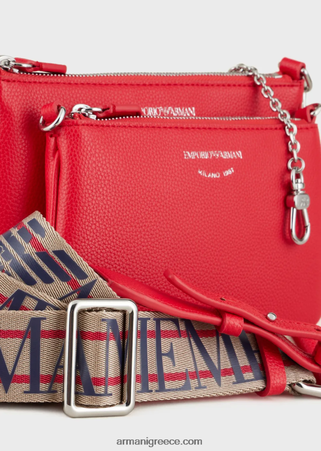 γυναίκες Armani διπλή μίνι τσάντα deer-print με ιμάντα ώμου 4046R6653 το κόκκινο