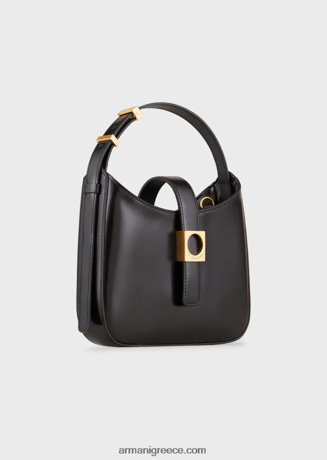 γυναίκες Armani τσάντα hobo από βουρτσισμένο δέρμα με λουράκι 4046R6636 μαύρος
