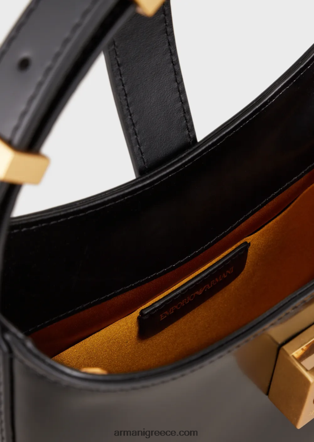 γυναίκες Armani τσάντα hobo από βουρτσισμένο δέρμα με λουράκι 4046R6636 μαύρος