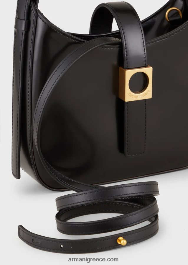 γυναίκες Armani τσάντα hobo από βουρτσισμένο δέρμα με λουράκι 4046R6636 μαύρος