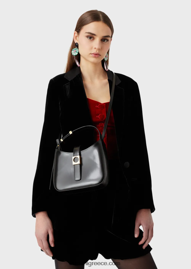 γυναίκες Armani τσάντα hobo από βουρτσισμένο δέρμα με λουράκι 4046R6636 μαύρος