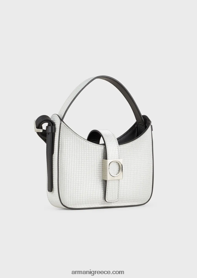 γυναίκες Armani Μίνι hobo τσάντα από γκλίτερ ύφασμα με ιμάντα ώμου 4046R6639 ασήμι/κρύσταλλο