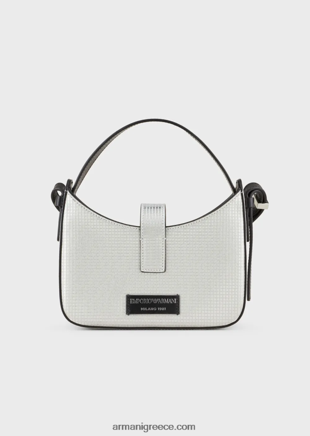 γυναίκες Armani Μίνι hobo τσάντα από γκλίτερ ύφασμα με ιμάντα ώμου 4046R6639 ασήμι/κρύσταλλο
