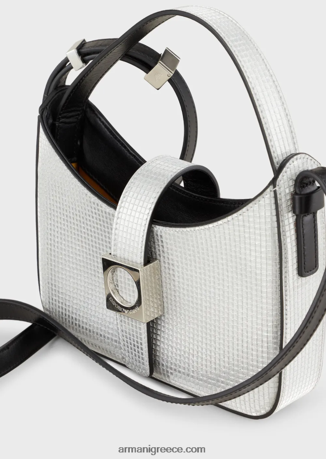 γυναίκες Armani Μίνι hobo τσάντα από γκλίτερ ύφασμα με ιμάντα ώμου 4046R6639 ασήμι/κρύσταλλο