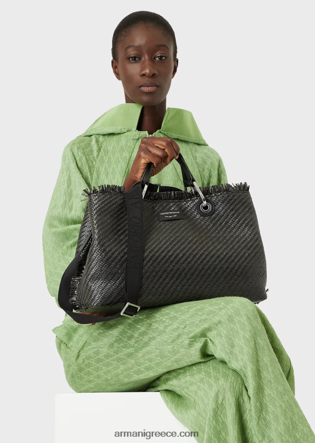 γυναίκες Armani myea bag υφαντή ψάθινη τσάντα shopper 4046R6710 μαύρος