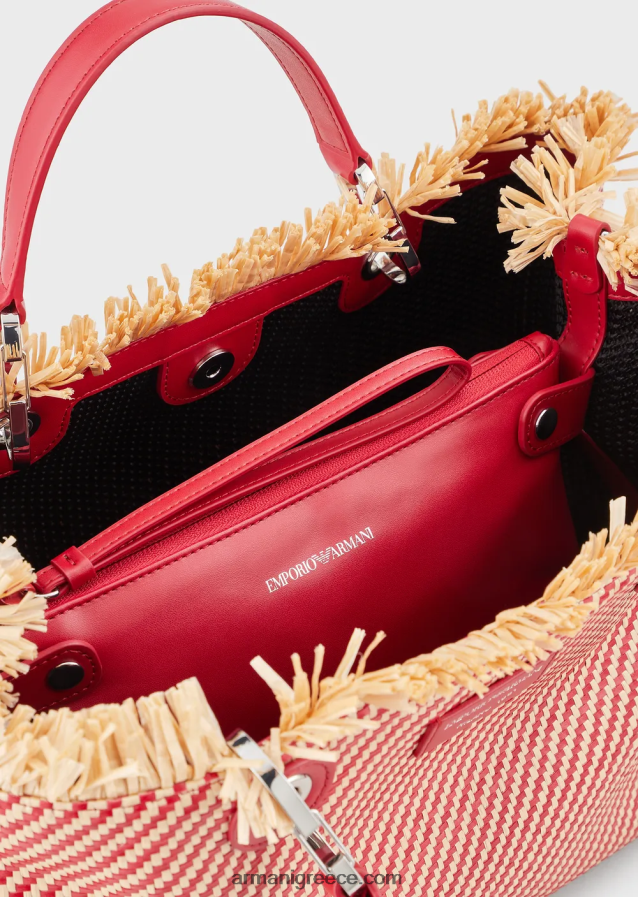 γυναίκες Armani myea bag υφαντή ψάθινη τσάντα shopper 4046R6711 το κόκκινο
