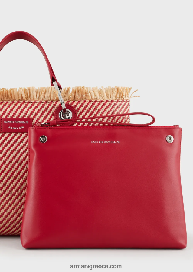 γυναίκες Armani myea bag υφαντή ψάθινη τσάντα shopper 4046R6711 το κόκκινο