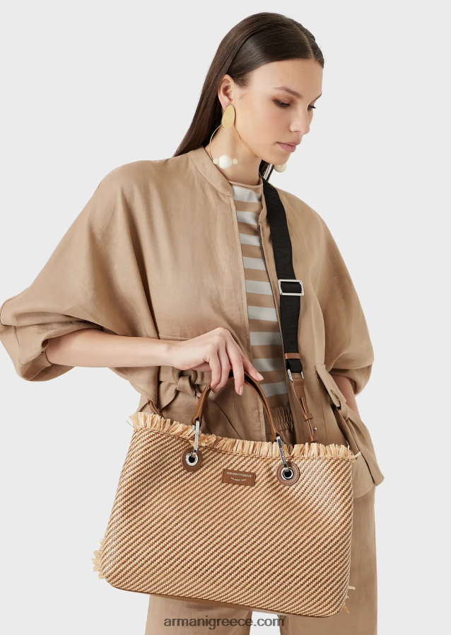 γυναίκες Armani myea bag υφαντή ψάθινη τσάντα shopper 4046R6712 βοός