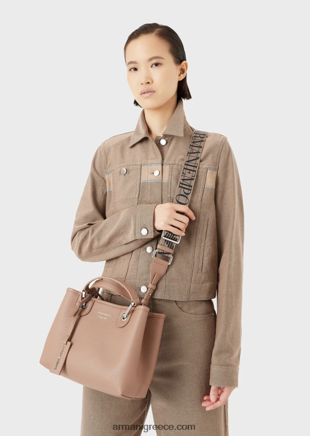 γυναίκες Armani myea bag μικρό shopper bag με στάμπα ελάφι 4046R6664 καμήλα