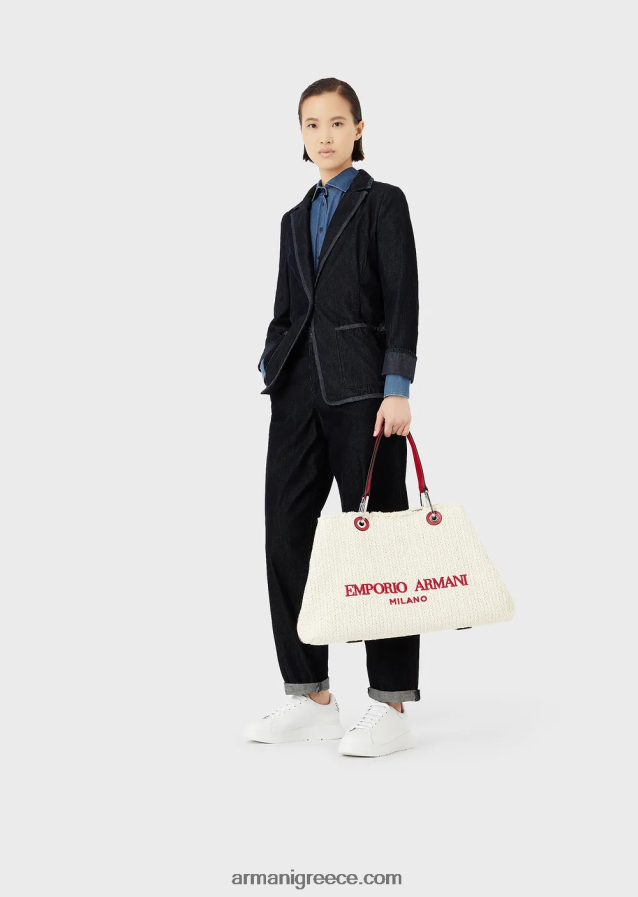 γυναίκες Armani μεγάλη, ψάθινη τσάντα αγορών myea resort 4046R6714 παννα