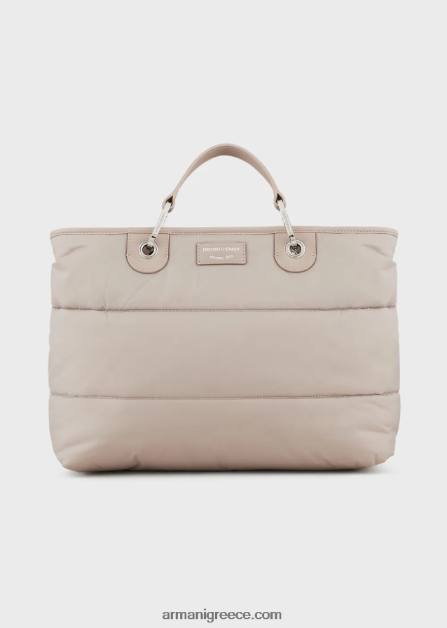 γυναίκες Armani μεσαία τσάντα myea shopper σε καπιτονέ, ανακυκλωμένο νάιλον 4046R6669 μπεζ