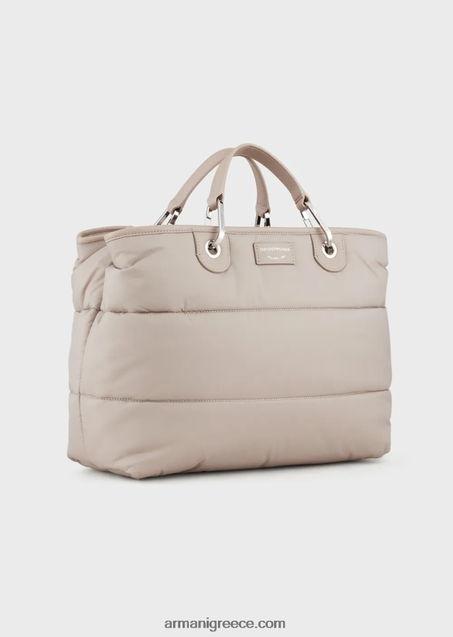 γυναίκες Armani μεσαία τσάντα myea shopper σε καπιτονέ, ανακυκλωμένο νάιλον 4046R6669 μπεζ
