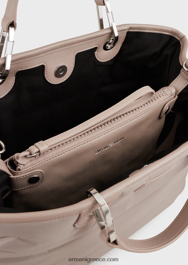 γυναίκες Armani μεσαία τσάντα myea shopper σε καπιτονέ, ανακυκλωμένο νάιλον 4046R6669 μπεζ