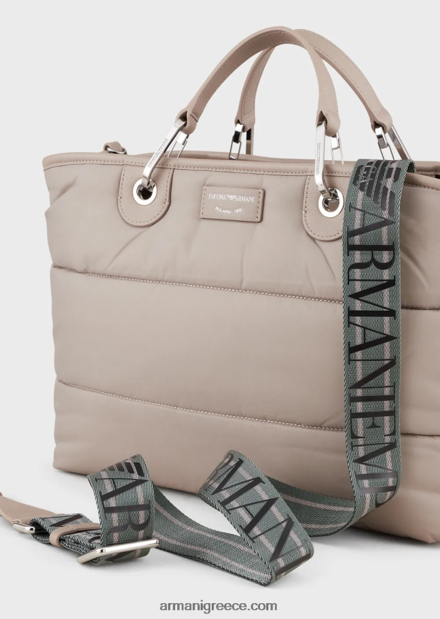 γυναίκες Armani μεσαία τσάντα myea shopper σε καπιτονέ, ανακυκλωμένο νάιλον 4046R6669 μπεζ